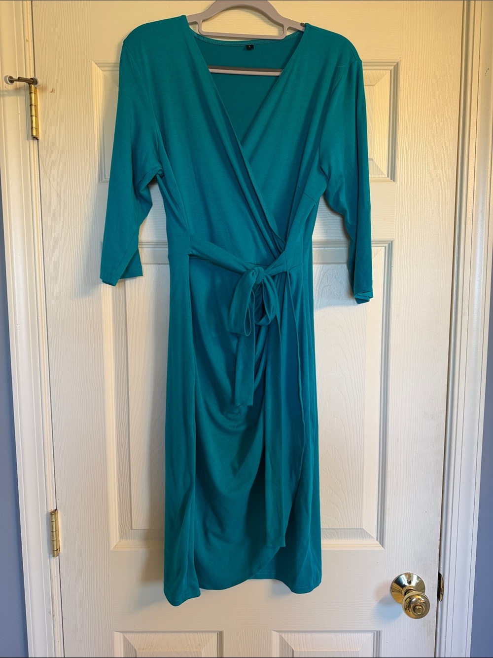 Teal Wrap Midi Dress with Tie Belt